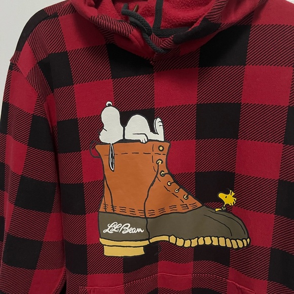 L.L.Bean X Peanuts Snoopy Hoodie Buffalo Plaid Pullover Sweatshirt Men Large - Picture 3 of 16